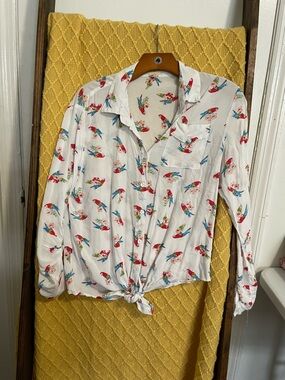 Love Notes White Blouse with Colorful Parrot Print
